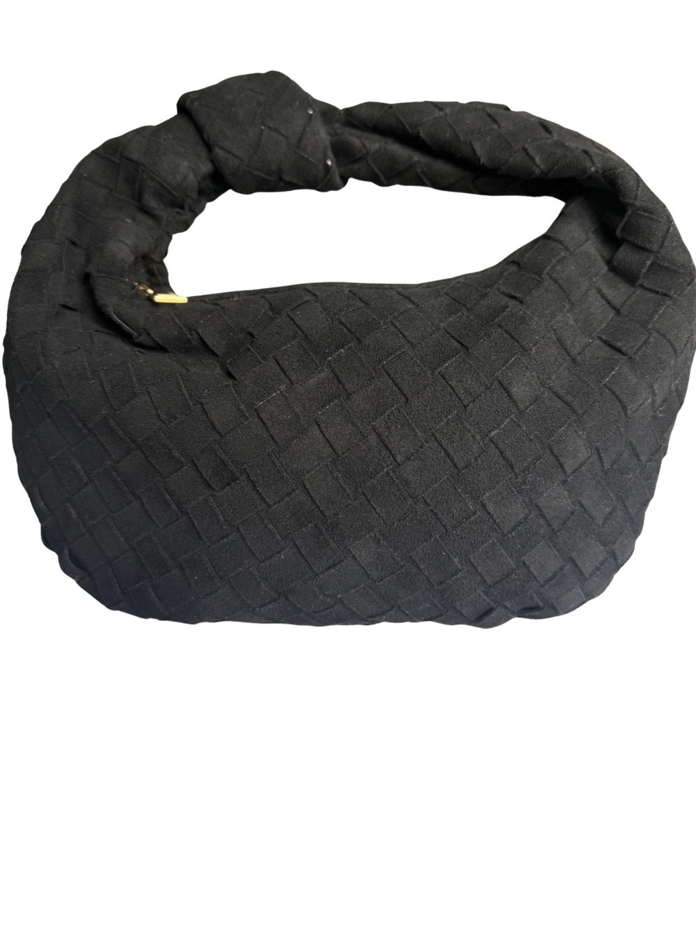 Inspired Bottega Jodie Style Black Woven Faux Suede Gold Zip Handbag